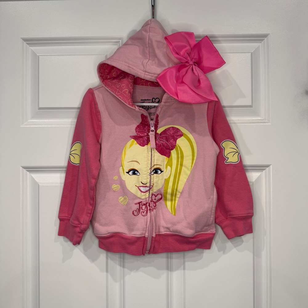 JoJo Siwa Girls Pink BowBow Full‎ Zip Hoodie Sweatshirt with 3D Bow Size 4T